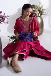 Siyona by Ankurita_Pink Chanderi, Organza Beads, Embroidery Round Nakshi Double-layered Kurta Set _at_Aza_Fashions