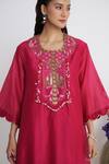 Buy_Siyona by Ankurita_Pink Chanderi, Organza Beads, Embroidery Round Nakshi Double-layered Kurta Set 