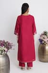 Shop_Siyona by Ankurita_Pink Chanderi, Organza Embroidery V-neck Satrangi Dhaaga Kurta Set _at_Aza_Fashions