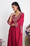 Shop_Siyona by Ankurita_Pink Chanderi, Organza Embroidery V-neck Satrangi Dhaaga Kurta Set _Online_at_Aza_Fashions