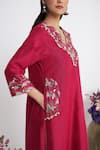 Siyona by Ankurita_Pink Chanderi, Organza Embroidery V-neck Satrangi Dhaaga Kurta Set _at_Aza_Fashions