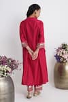 Shop_Siyona by Ankurita_Pink Chanderi, Viscose, Organza Embroidery V-neck Resham Roshni Kurta Set _at_Aza_Fashions