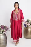 Buy_Siyona by Ankurita_Pink Chanderi, Viscose, Organza Embroidery V-neck Resham Roshni Kurta Set _Online_at_Aza_Fashions