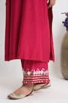 Siyona by Ankurita_Pink Chanderi, Viscose, Organza Embroidery V-neck Resham Roshni Kurta Set _at_Aza_Fashions