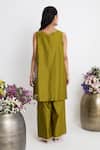 Shop_Siyona by Ankurita_Green Chanderi, Organza Mirrors, Embroidery Round Neck Jharokha Kurta Set _at_Aza_Fashions