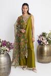 Buy_Siyona by Ankurita_Green Chanderi, Organza Mirrors, Embroidery Round Neck Jharokha Kurta Set _at_Aza_Fashions