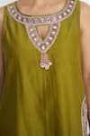 Shop_Siyona by Ankurita_Green Chanderi, Organza Mirrors, Embroidery Round Neck Jharokha Kurta Set _Online_at_Aza_Fashions
