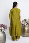 Shop_Siyona by Ankurita_Green Chanderi, Organza Mirrors Split V-neck Leher Kaftaan Set _at_Aza_Fashions