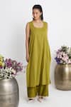 Buy_Siyona by Ankurita_Green Chanderi, Organza Mirrors Split V-neck Leher Kaftaan Set _Online_at_Aza_Fashions