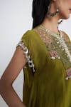 Shop_Siyona by Ankurita_Green Chanderi, Organza Mirrors Split V-neck Leher Kaftaan Set _Online_at_Aza_Fashions