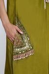 Siyona by Ankurita_Green Chanderi, Organza Mirrors Split V-neck Leher Kaftaan Set _at_Aza_Fashions