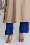 Siyona by Ankurita_Beige Chanderi, Organza Embroidery Round Neck Chaand Baresham Kurta Set _Online_at_Aza_Fashions