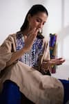 Buy_Siyona by Ankurita_Beige Chanderi, Organza Embroidery Round Neck Chaand Baresham Kurta Set _Online_at_Aza_Fashions
