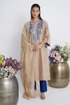 Buy_Siyona by Ankurita_Beige Chanderi, Organza Embroidery Round Neck Chaand Baresham Kurta Set _at_Aza_Fashions
