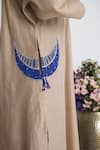 Siyona by Ankurita_Beige Chanderi, Organza Embroidery Round Neck Chaand Baresham Kurta Set _at_Aza_Fashions
