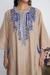 Buy_Siyona by Ankurita_Beige Chanderi, Organza Embroidery Round Neck Chaand Baresham Kurta Set 