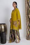 Buy_Siyona by Ankurita_Mustard Viscose, Crepe, Cotton Embroidery V-neck Farshi Set _Online_at_Aza_Fashions