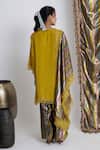 Shop_Siyona by Ankurita_Mustard Viscose, Crepe, Cotton Embroidery V-neck Farshi Set _at_Aza_Fashions