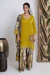 Buy_Siyona by Ankurita_Mustard Viscose, Crepe, Cotton Embroidery V-neck Farshi Set _at_Aza_Fashions