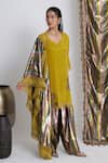 Siyona by Ankurita_Mustard Viscose, Crepe, Cotton Embroidery V-neck Farshi Set _at_Aza_Fashions