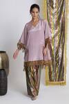 Buy_Siyona by Ankurita_Mauve Viscose, Cotton Lace V-neck Farshi Kurta Set _Online_at_Aza_Fashions