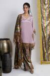 Buy_Siyona by Ankurita_Mauve Viscose, Cotton Lace V-neck Farshi Kurta Set _at_Aza_Fashions