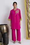 Buy_Siyona by Ankurita_Pink Viscose, Crepe Sequins, Embroidery Round Neck Mirchi Mini Set _at_Aza_Fashions