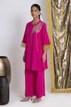 Shop_Siyona by Ankurita_Pink Viscose, Crepe Sequins, Embroidery Round Neck Mirchi Mini Set _Online_at_Aza_Fashions