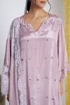 Siyona by Ankurita_Mauve Viscose, Crepe V-neck Designer Kurta Set With Dupatta _Online_at_Aza_Fashions