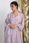 Shop_Siyona by Ankurita_Mauve Viscose, Crepe V-neck Designer Kurta Set With Dupatta _Online_at_Aza_Fashions