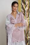 Siyona by Ankurita_Mauve Viscose Lace V-neck Crepe Kurta Set _Online_at_Aza_Fashions