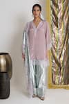 Buy_Siyona by Ankurita_Mauve Viscose Lace V-neck Crepe Kurta Set _Online_at_Aza_Fashions