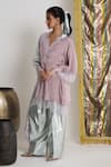 Shop_Siyona by Ankurita_Mauve Viscose Lace V-neck Crepe Kurta Set _Online_at_Aza_Fashions