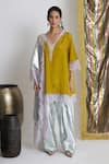 Buy_Siyona by Ankurita_Mustard Viscose, Crepe, Cotton Lace V-neck Sarson Sitara Farshi Set _at_Aza_Fashions