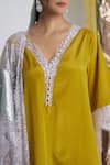 Shop_Siyona by Ankurita_Mustard Viscose, Crepe, Cotton Lace V-neck Sarson Sitara Farshi Set _Online_at_Aza_Fashions