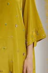 Siyona by Ankurita_Mustard Viscose, Crepe Stones, Sequins V-neck Sarson Softy Farshi Set _Online_at_Aza_Fashions