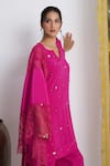 Siyona by Ankurita_Pink Viscose, Crepe Sequins V-neck Gulabo Softy Farshi Set _at_Aza_Fashions