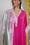 Shop_Siyona by Ankurita_Pink Viscose, Crepe Lace, Embroidery V-neck Gulabo Sitara Farshi Set _Online_at_Aza_Fashions