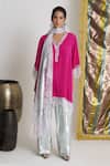Siyona by Ankurita_Pink Viscose, Crepe Lace, Embroidery V-neck Gulabo Sitara Farshi Set _at_Aza_Fashions