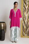 Buy_Siyona by Ankurita_Pink Viscose, Crepe Lace, Embroidery V-neck Gulabo Sitara Farshi Set 