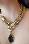 Shop_Studio6 Jewels_Black Contemporary Pendant Necklace With Stone _at_Aza_Fashions