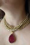 Shop_Studio6 Jewels_Red Gold Finish Pendant Necklace _at_Aza_Fashions