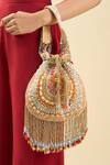 Tasna_Multi Color Beads, Tassels Embellished Potli Handbag _at_Aza_Fashions