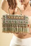 Tasna_White Beads, Fringe Embellished Clutch Bag _at_Aza_Fashions