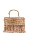 Shop_Tasna_Gold Beads, Fringe Beaded Clutch With _at_Aza_Fashions