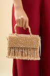 Buy_Tasna_Gold Beads, Fringe Beaded Clutch With _at_Aza_Fashions