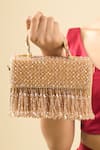 Shop_Tasna_Gold Beads, Fringe Beaded Clutch With _Online_at_Aza_Fashions