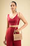 Tasna_Gold Beads, Fringe Beaded Clutch With _at_Aza_Fashions