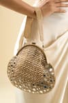 Shop_Tasna_Gold Sequins, Mirrors Embellished Clutch With Detachable Handle _Online_at_Aza_Fashions