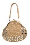 Buy_Tasna_Gold Sequins, Mirrors Embellished Clutch With Detachable Handle 